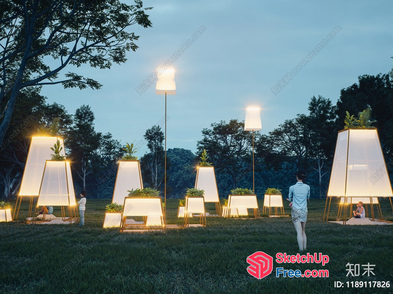 Outdoor Lighting Installation In A Serene Grassland Setting 3D SketchUp File