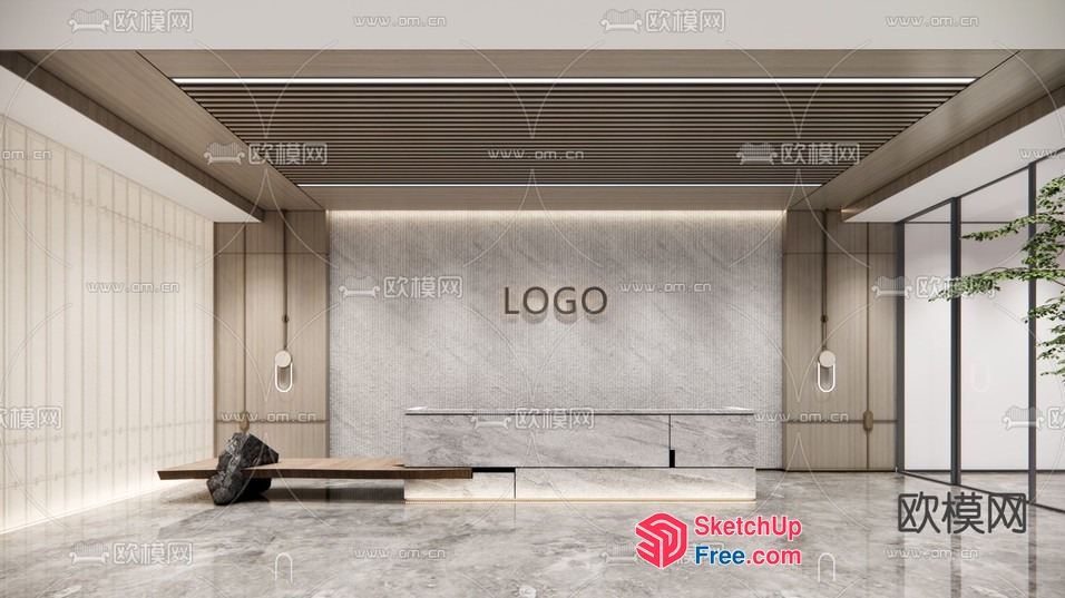 Modern Office Lobby Interior With Logo Wall 3D SketchUp File