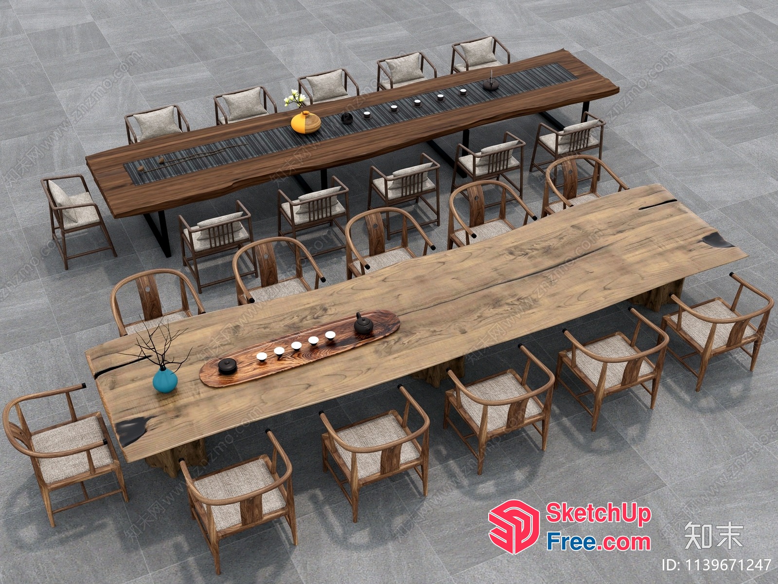 Modern Long Dining Tables And Chairs 3D SketchUp File