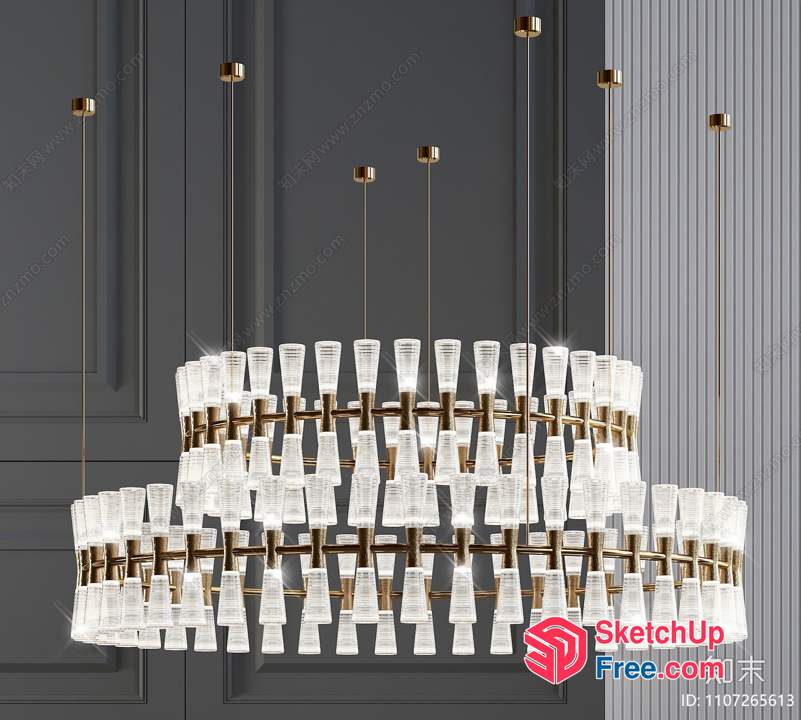 Elegant Glass And Gold Chandelier 3D SketchUp File