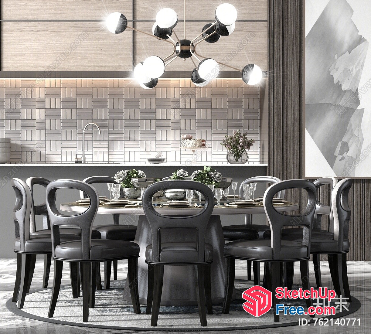Elegant Dining Room With Modern Light Fixture 3D SketchUp File