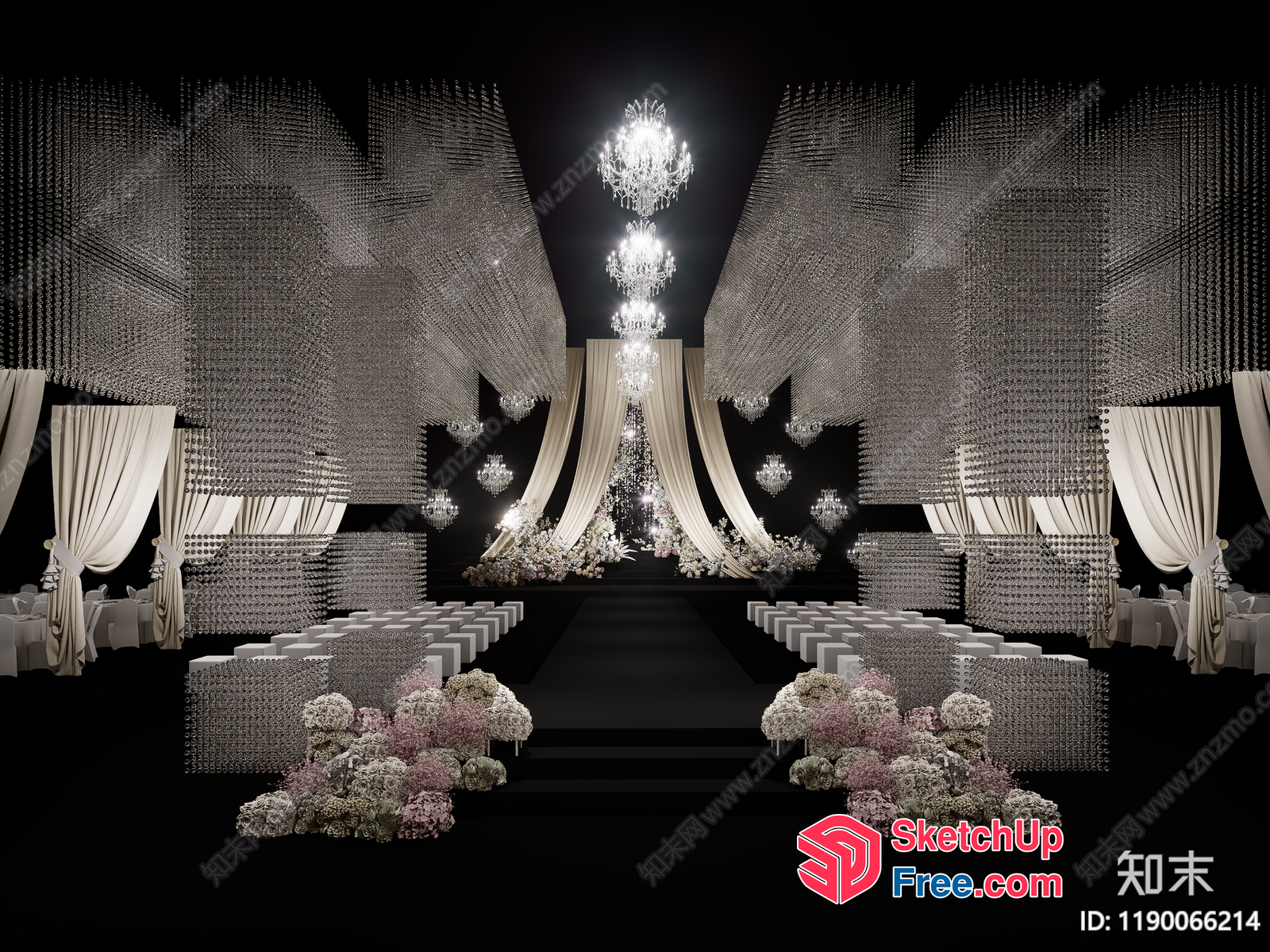 Ornate Crystal Chandelier And Floral Decor 3D SketchUp File