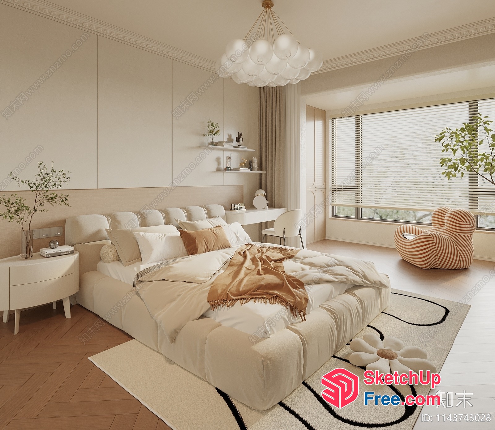 Elegant Creamy Style Bedroom Interior 3D SketchUp File