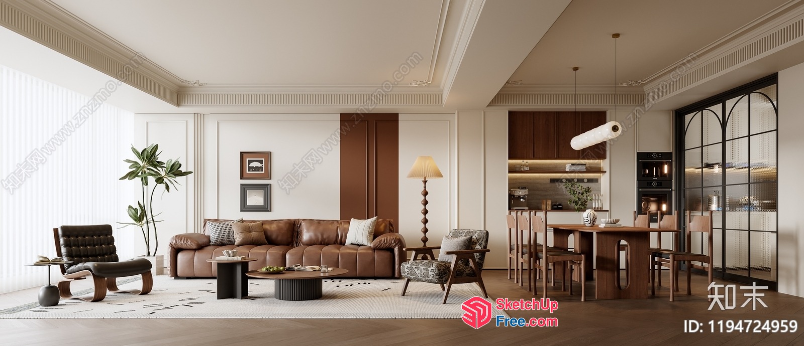 Classic Moulding And Pillar In A Modern Living Room 3D SketchUp File
