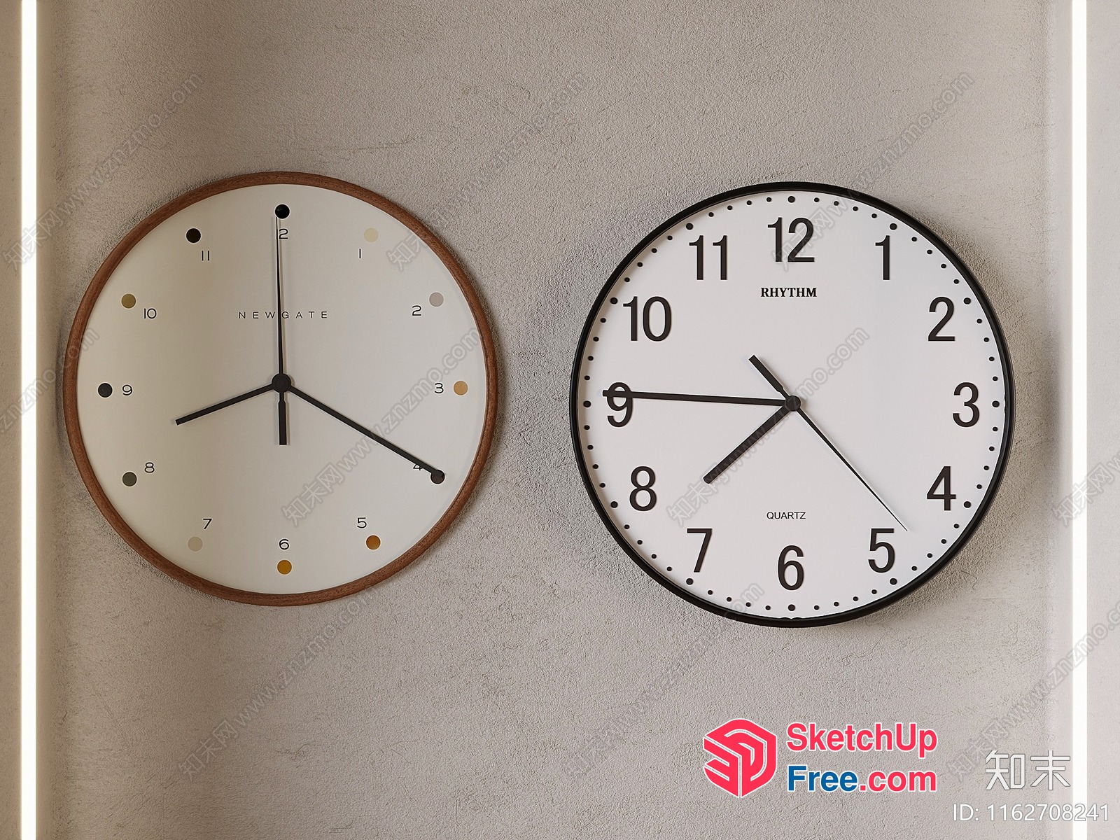Two Round Clocks On A Wall 3D SketchUp File