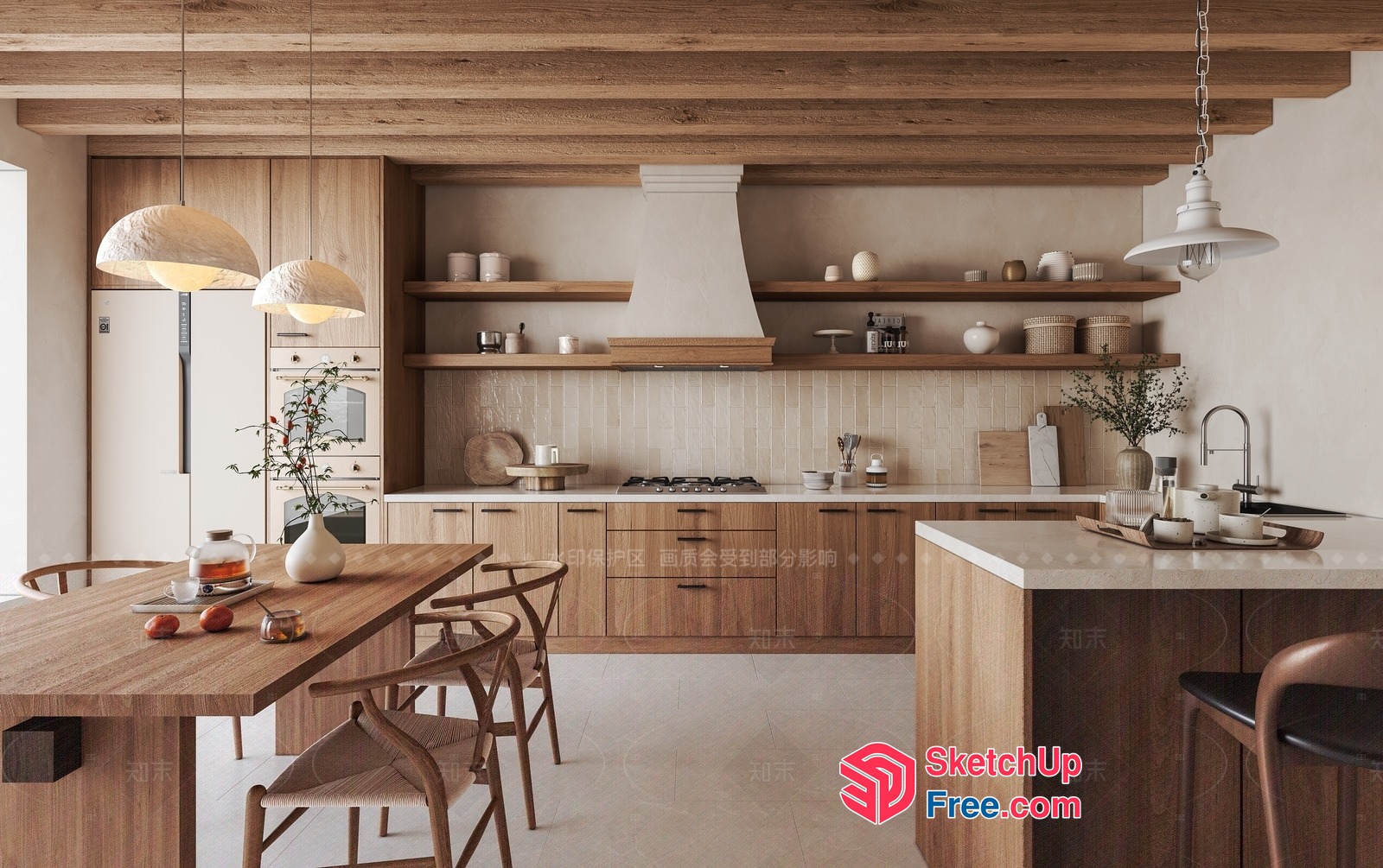 Modern Kitchen With Natural Wood Accents And White Countertops 3D SketchUp File
