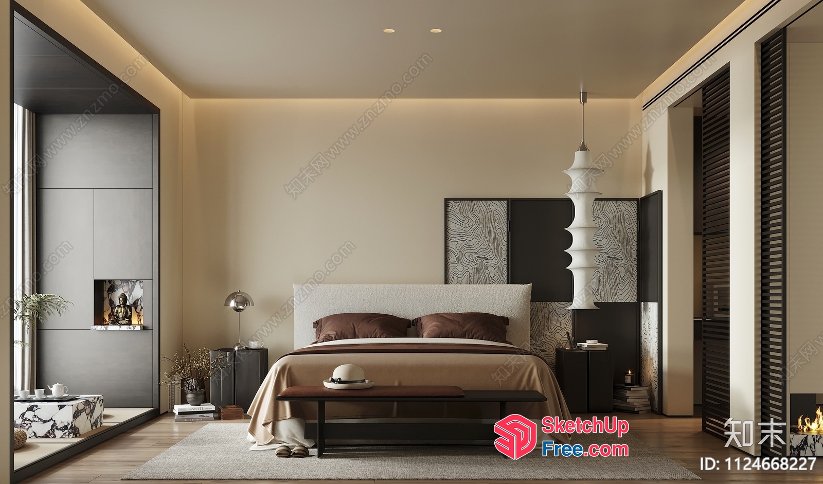 Modern Japanese-Style Bedroom With Minimalist Decor 3D SketchUp File