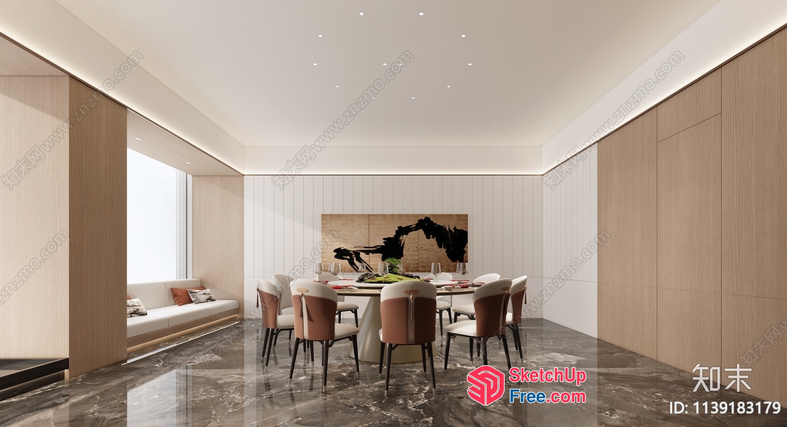 Elegant Modern Dining Room With Sleek White Ceiling 3D SketchUp File