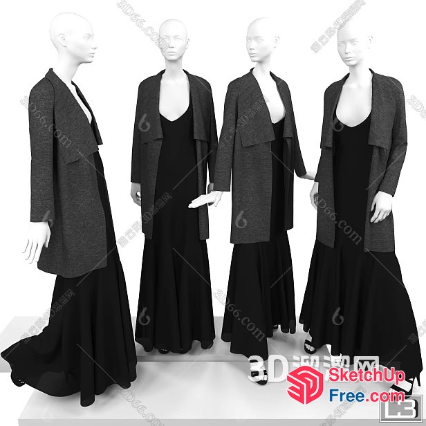 3D Model Of Four Mannequins Wearing Long Dresses And Coats 3D SketchUp File