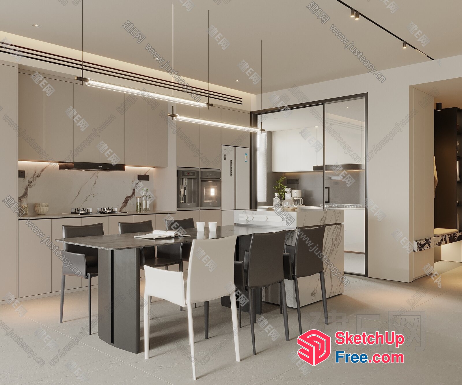 Modern Minimalist Kitchen Dining Space 3D SketchUp File