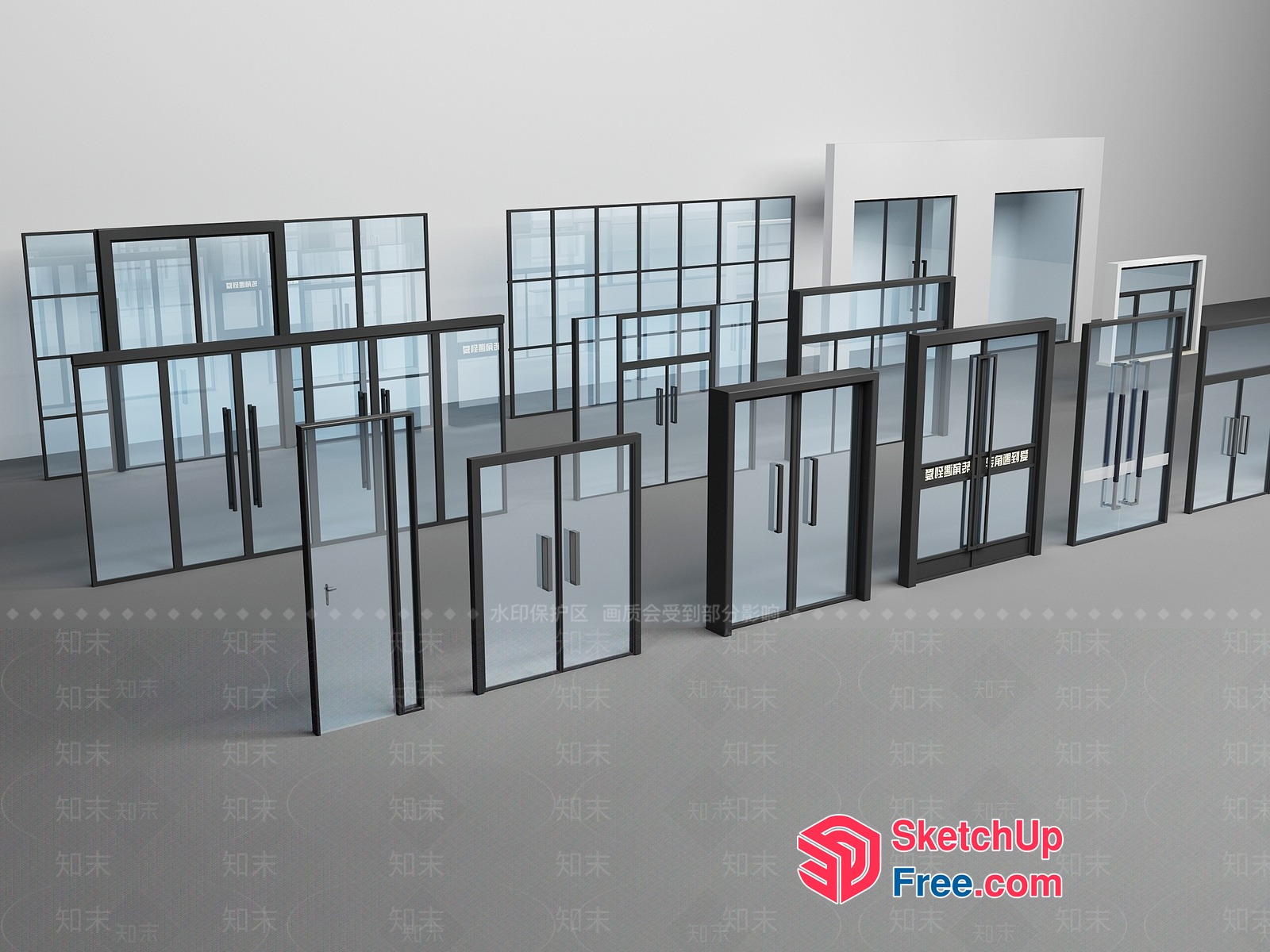 Modern Glass And Black Metal Door Frames 3D SketchUp File