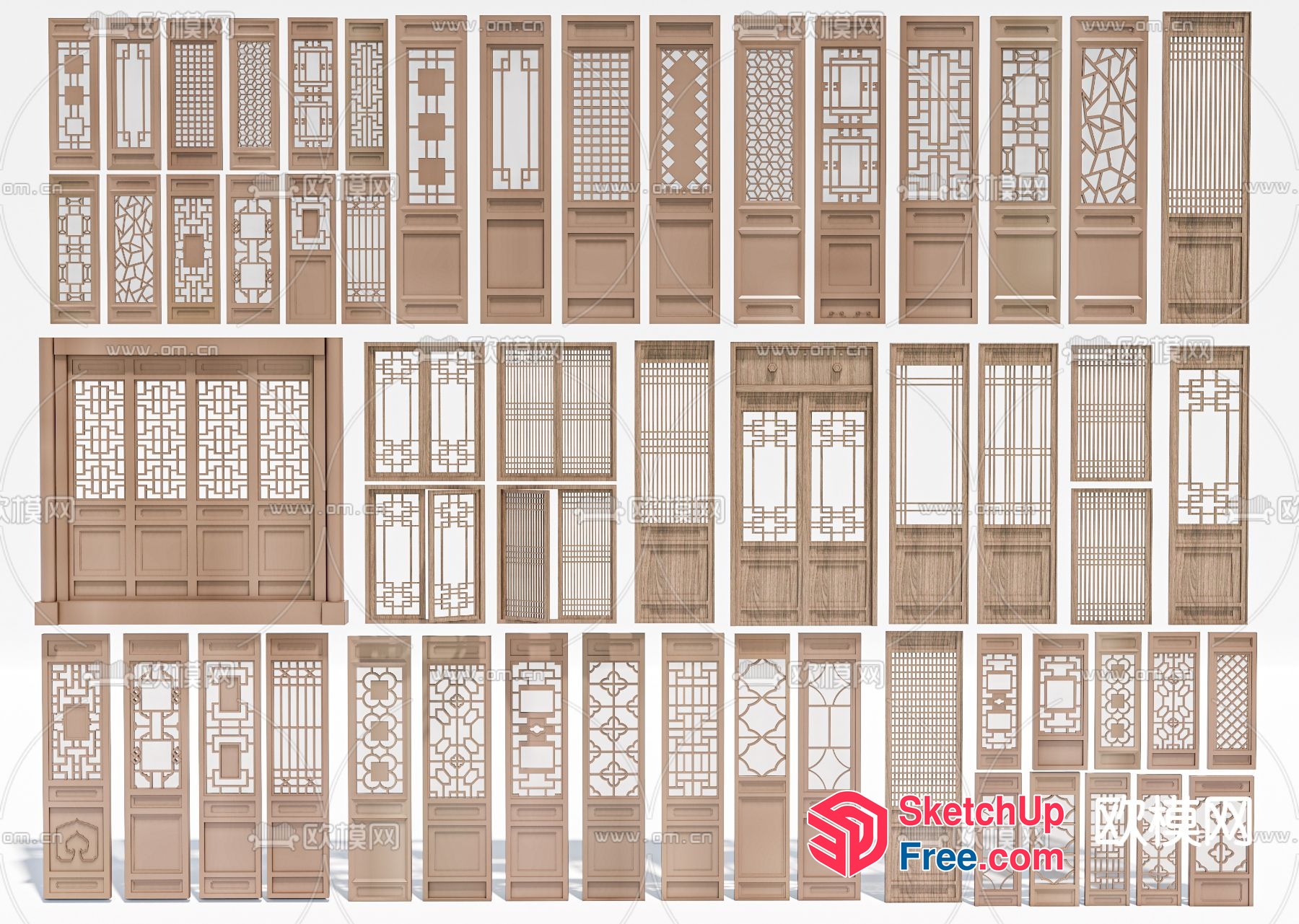 Asian-Inspired Wooden Decorative Screen Panels 3D SketchUp File