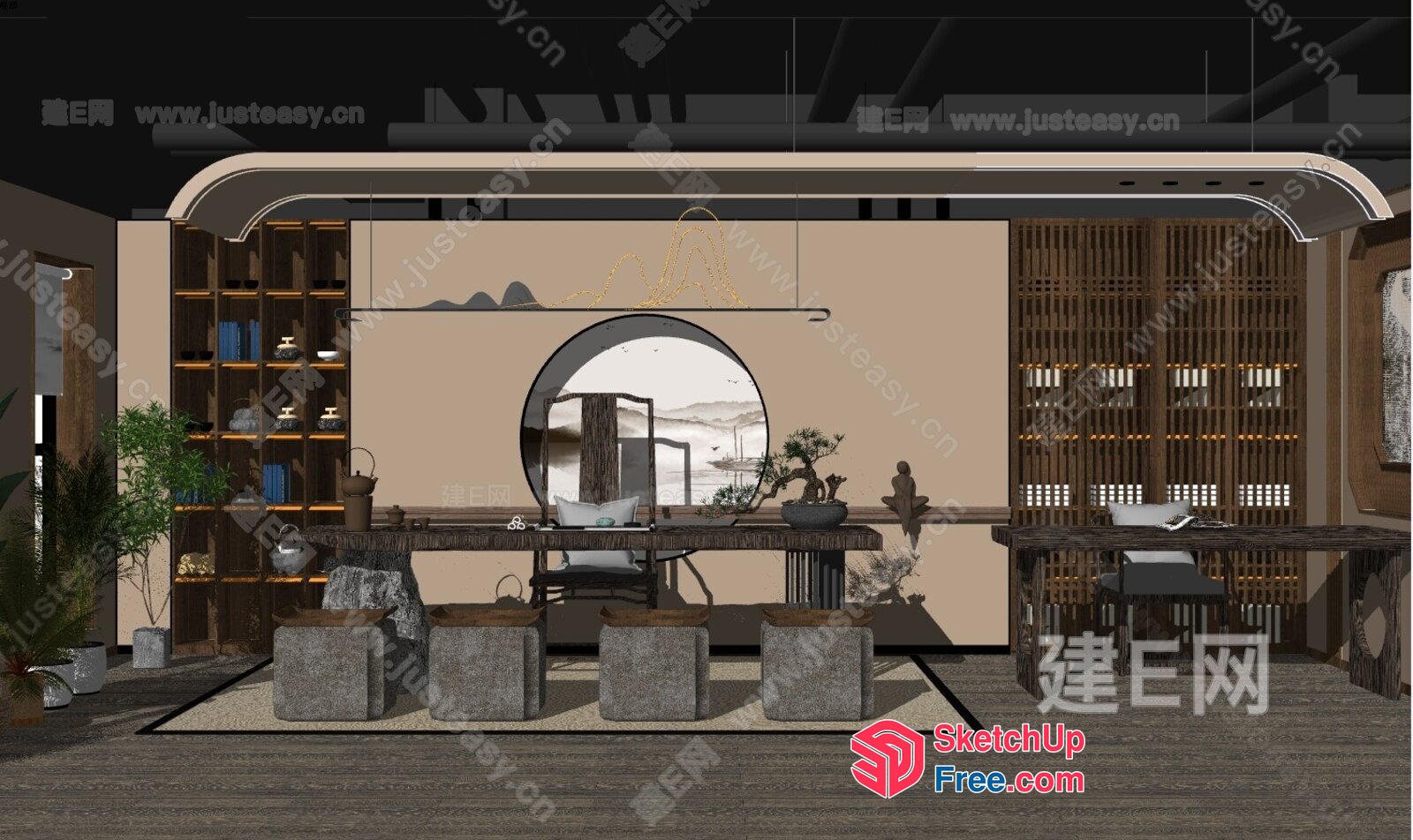 Elegant Japanese-Style Living Room With Modern Touches 3D SketchUp File