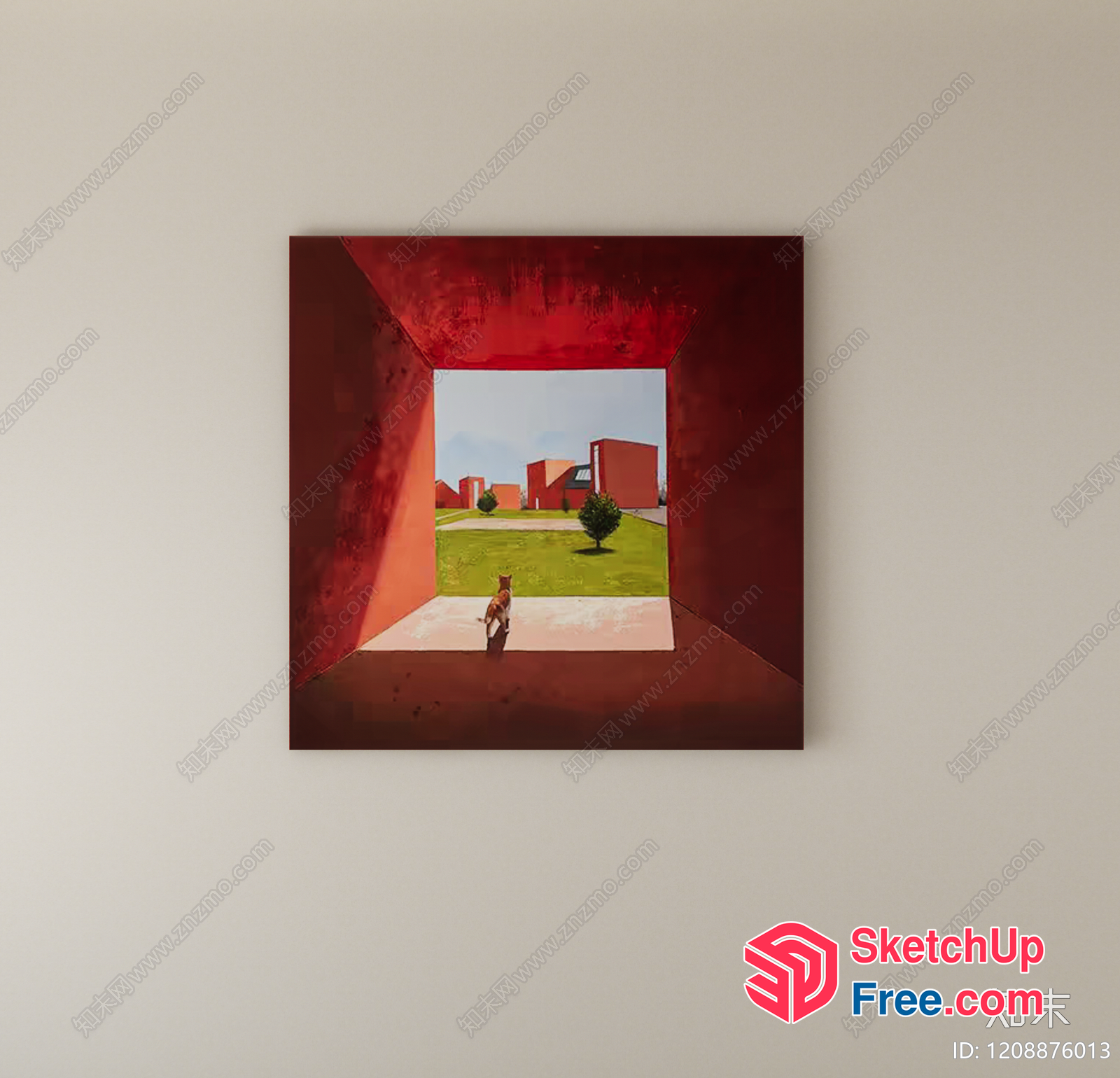 Dog Staring At A Modern Red Building 3D SketchUp File