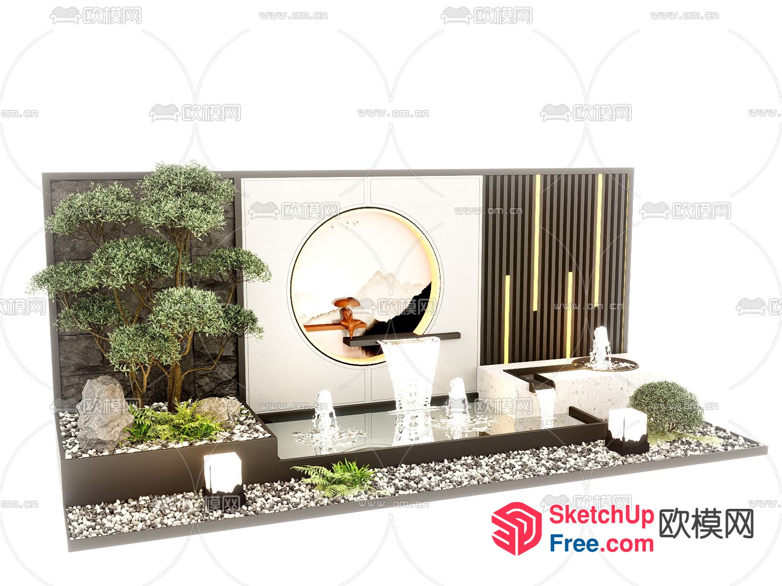 Modern Asian-Inspired Interior With Water Feature 3D SketchUp File