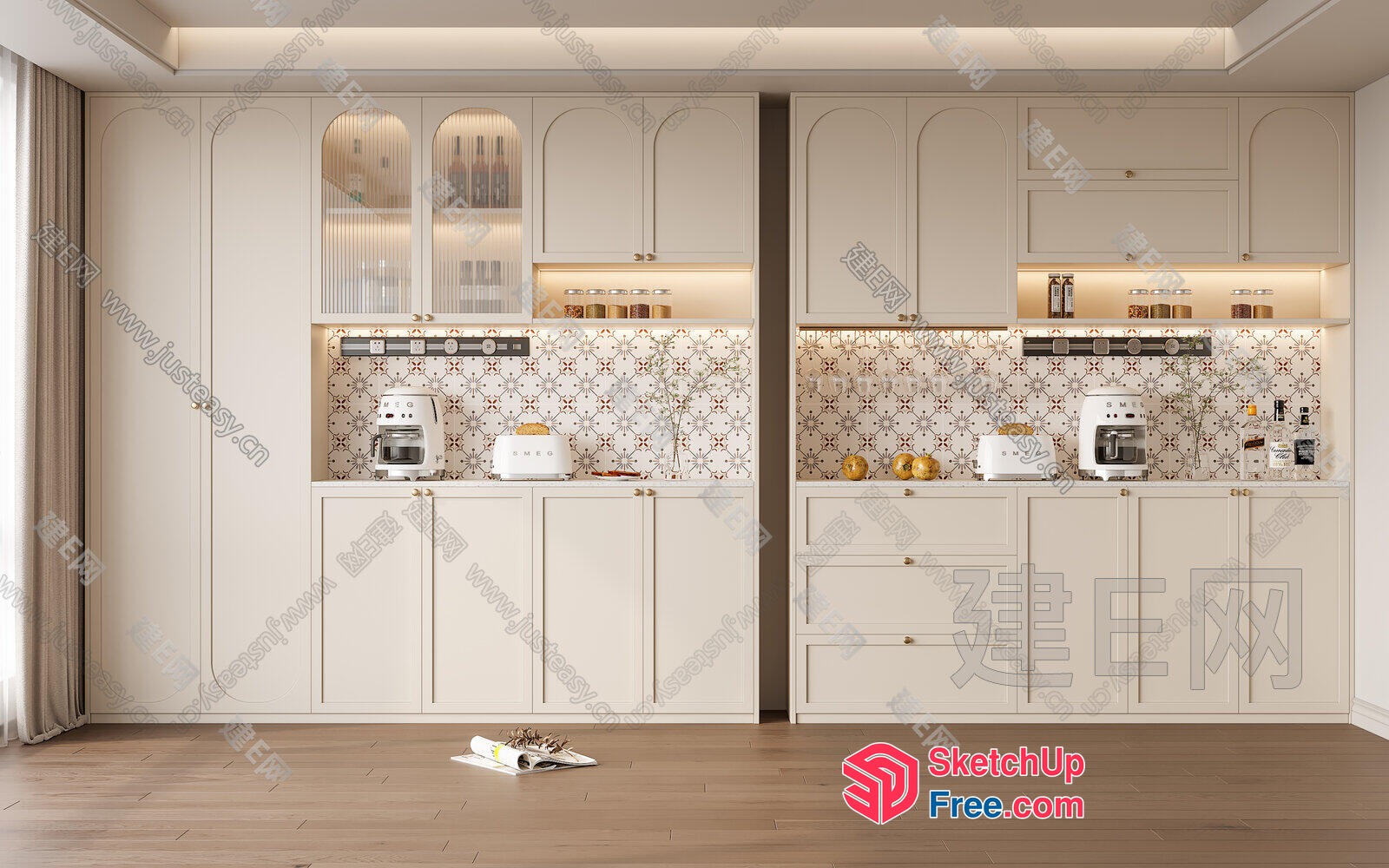 Modern Kitchen With White Cabinets And Patterned Backsplash 3D SketchUp File