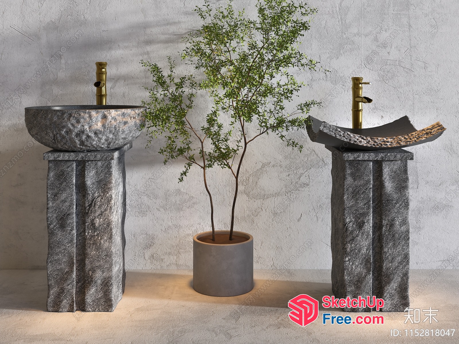 Two Stone Sinks With Gold Faucets 3D SketchUp File