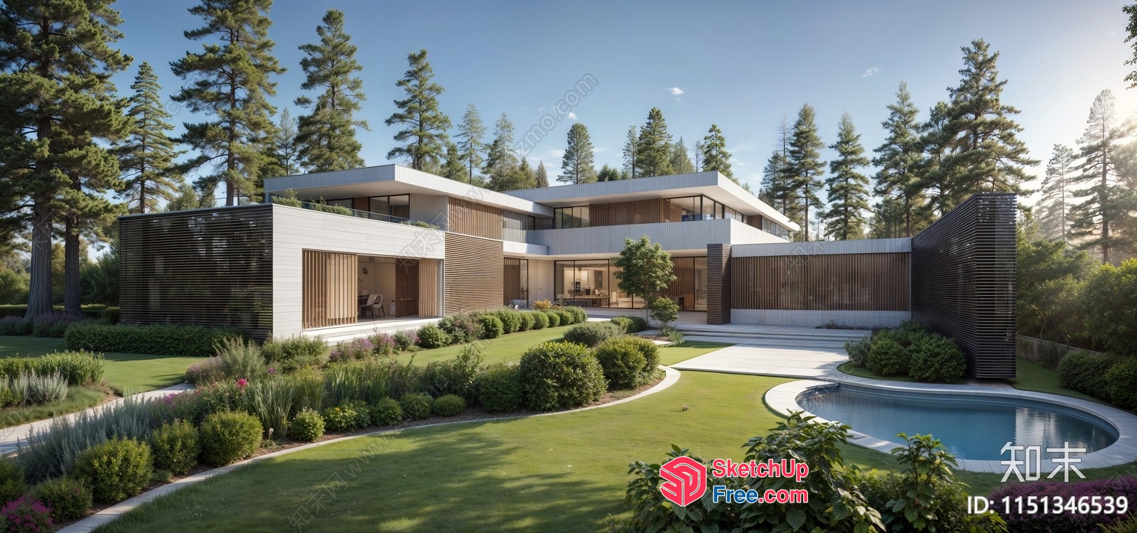 Modern Villa With Lush Garden And Swimming Pool 3D SketchUp File