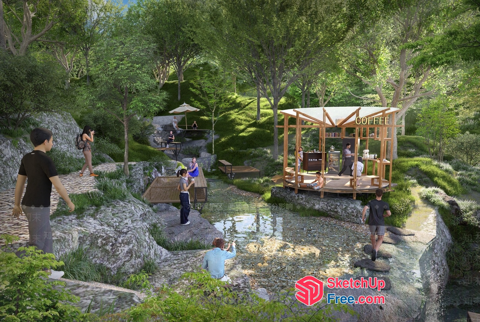 Serene Outdoor Cafe Amidst Lush Greenery 3D SketchUp File