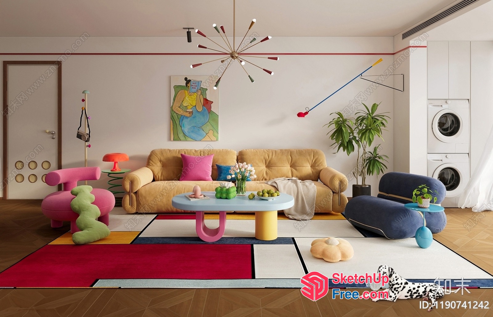 Vibrant Modern Living Room With Eclectic Furniture 3D SketchUp File