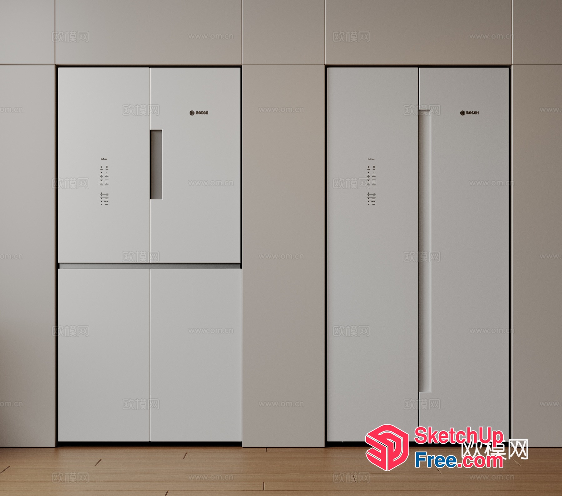 Modern Refrigerator And Freezer Set 3D SketchUp File