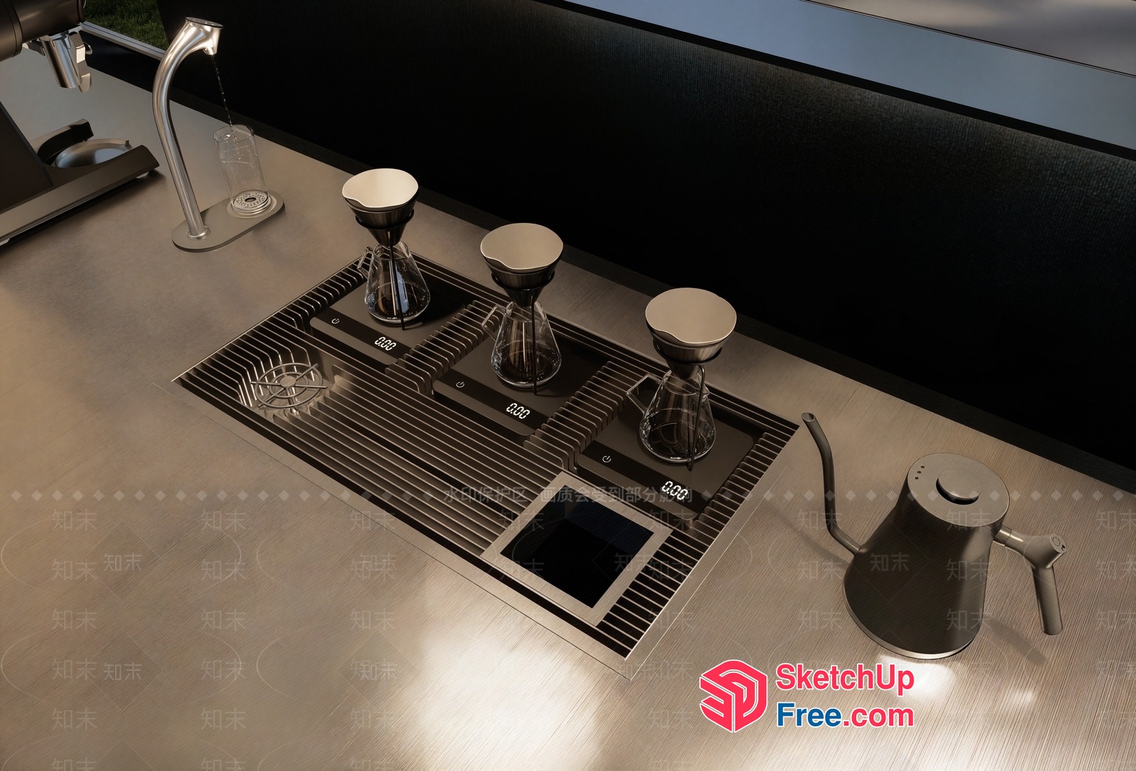 Modern Industrial Style Kitchen Island With Waterfall Edge 3D SketchUp File