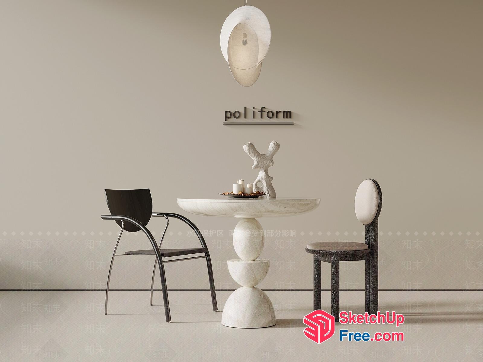 Modern Minimalist Furniture Set With Poliform Sign 3D SketchUp File