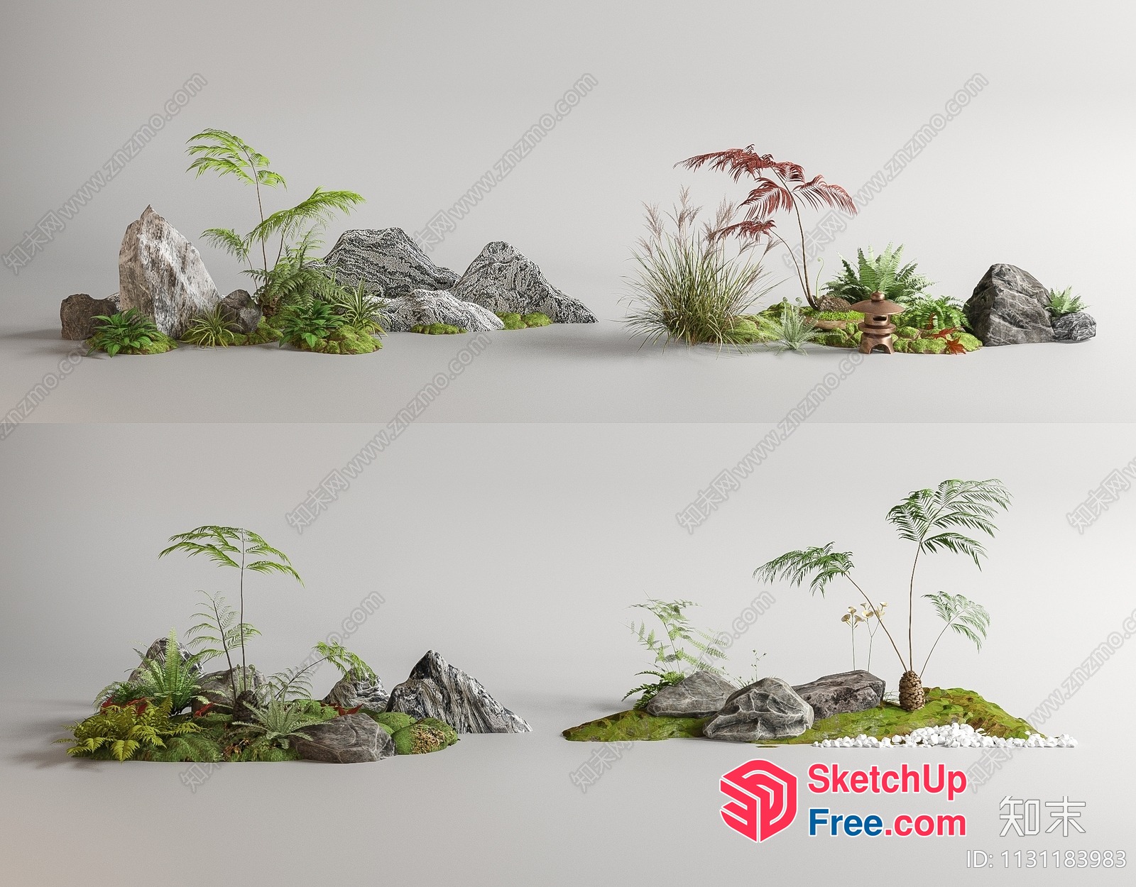 Japanese-Inspired Rockery With Lush Greenery 3D SketchUp File