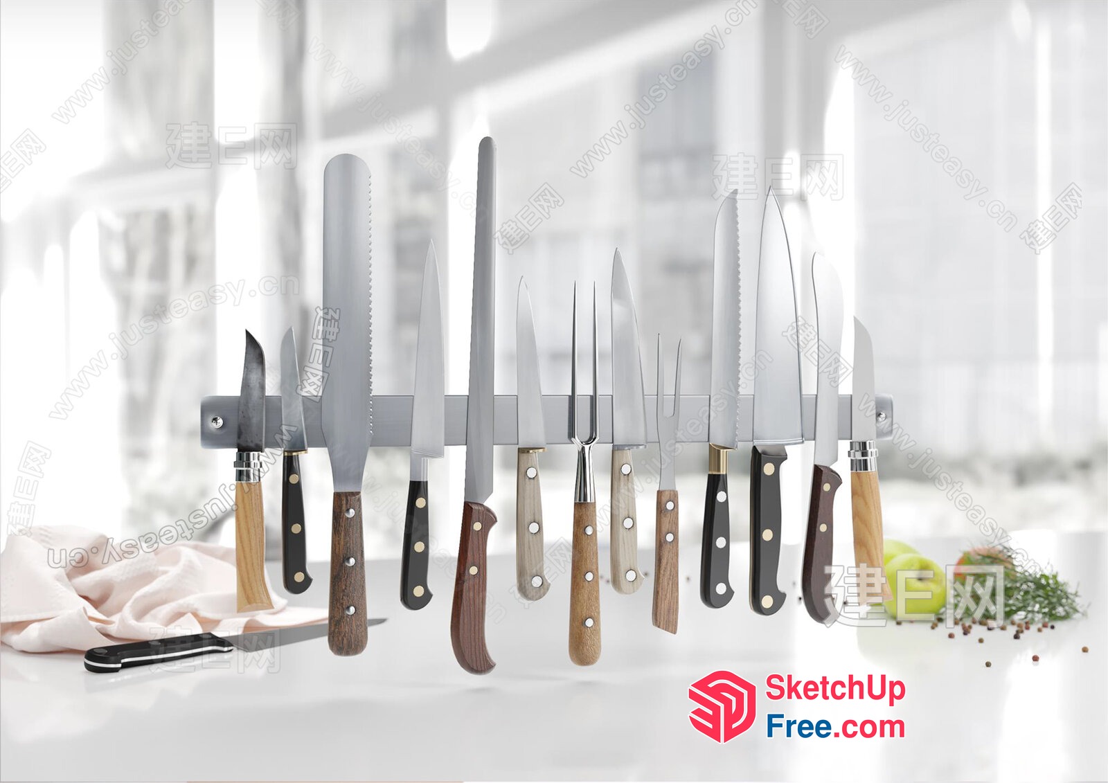 Kitchen Knives On Magnetic Strip 3D SketchUp File
