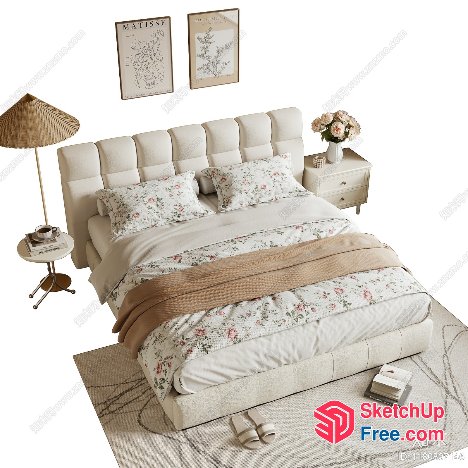 Elegant Creamy Style Bedside Table 3D SketchUp File