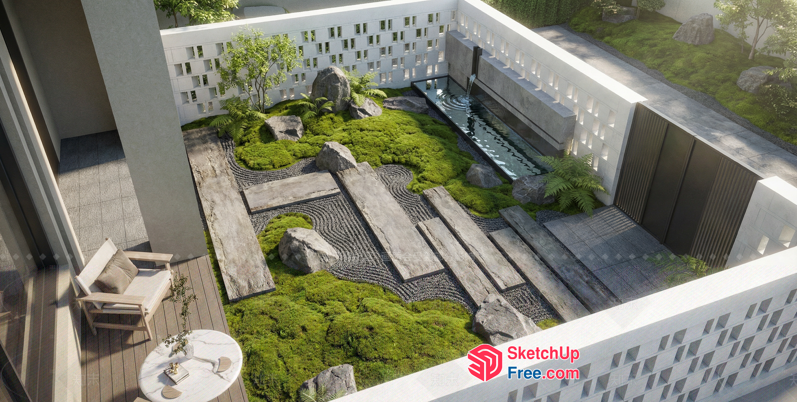 Serene Japanese-Inspired Courtyard Oasis 3D SketchUp File