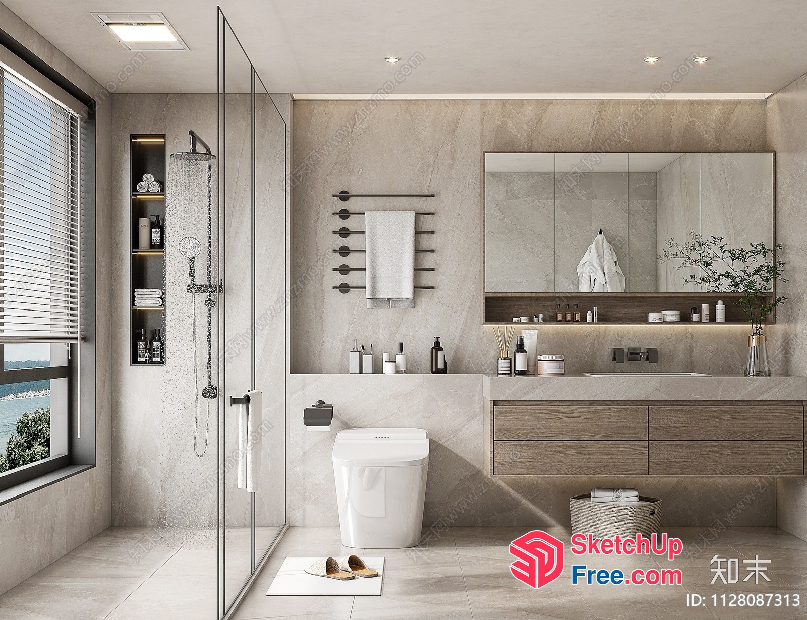 Modern Bathroom With White And Brown Color Scheme 3D SketchUp File