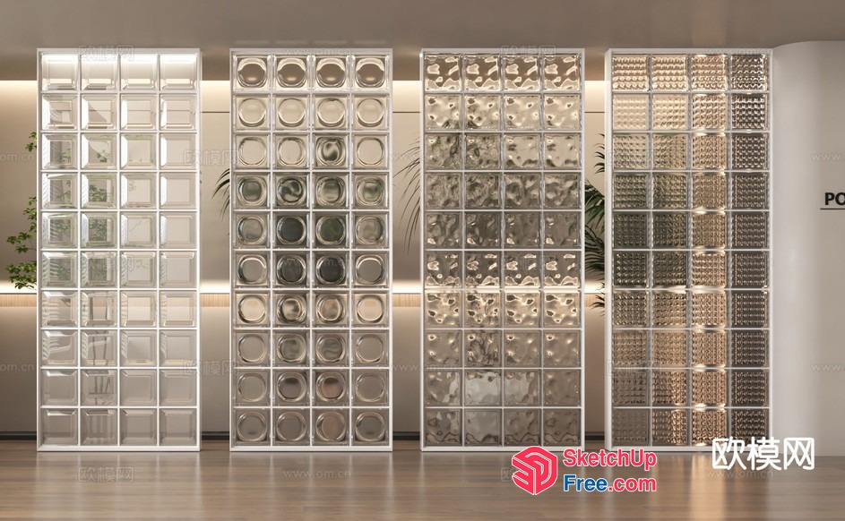 Modern Glass Block Partition Screen 3D SketchUp File