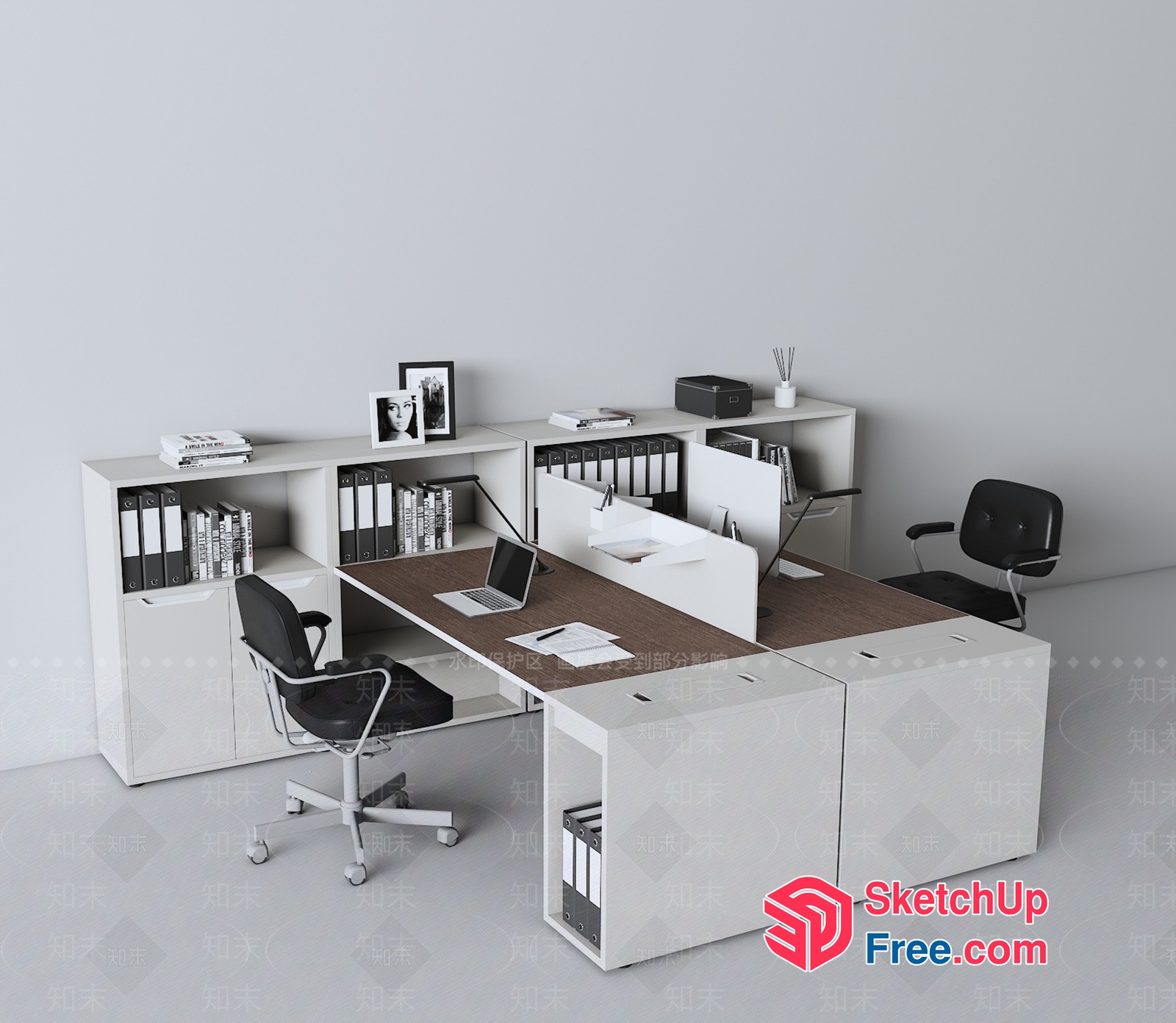 Modern Office Furniture Layout With White And Brown Tones 3D SketchUp File