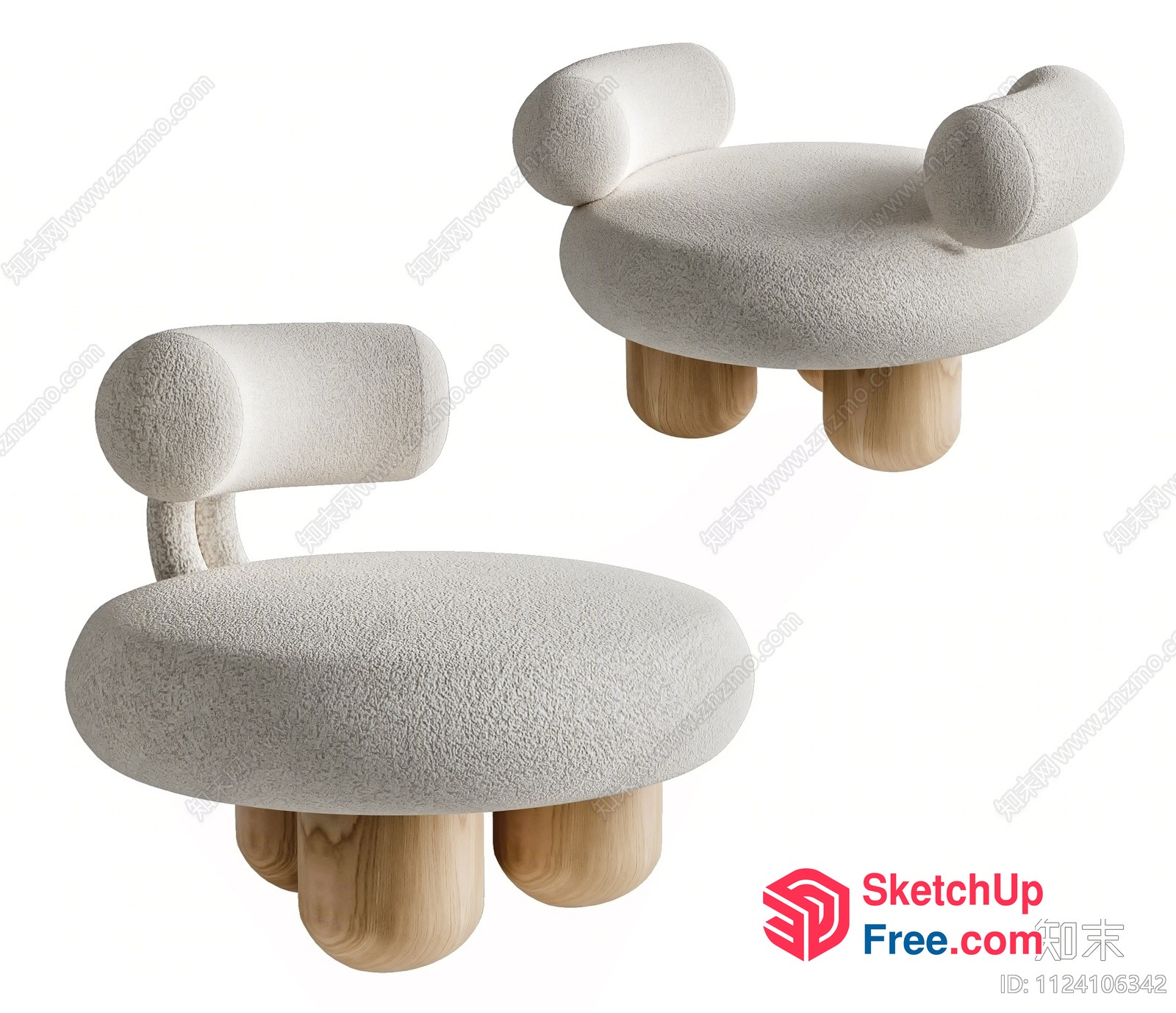 Minimalist Style Mushroom-Shaped Furniture Set 3D SketchUp File