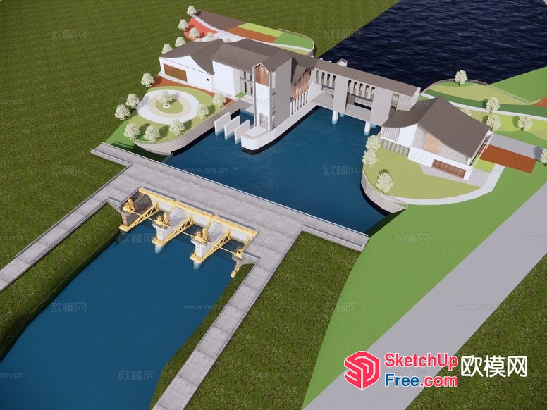 Modern Residential Building With Water Features 3D SketchUp File