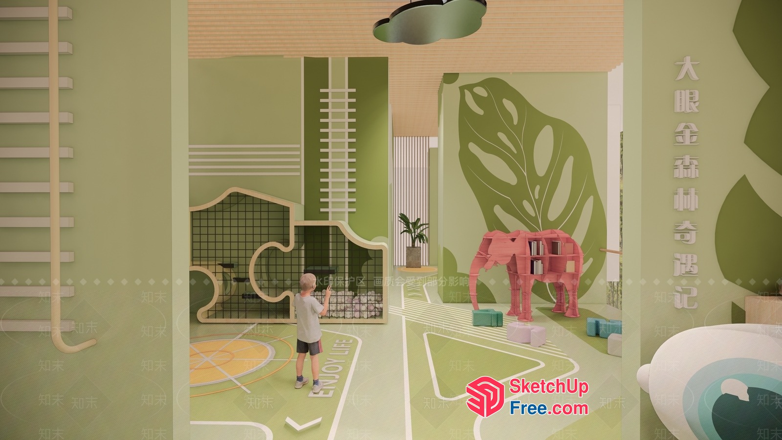 Playful Green-Themed Children'S Playroom 3D SketchUp File