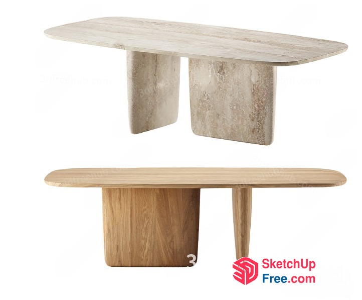 Long Wooden Table With Stone Legs 3D SketchUp File