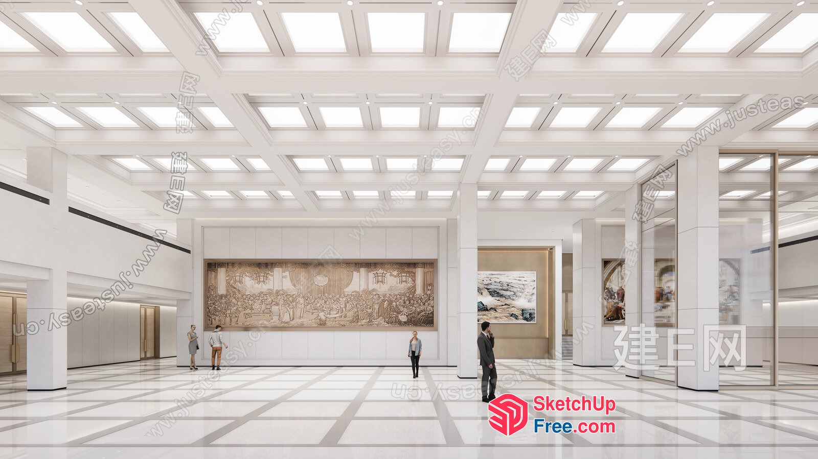 White Marble Floor And Pillar Interior Design 3D SketchUp File