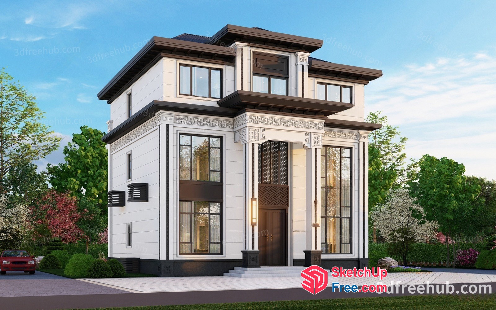 Elegant Villa Exterior With Modern And Classic Design 3D SketchUp File