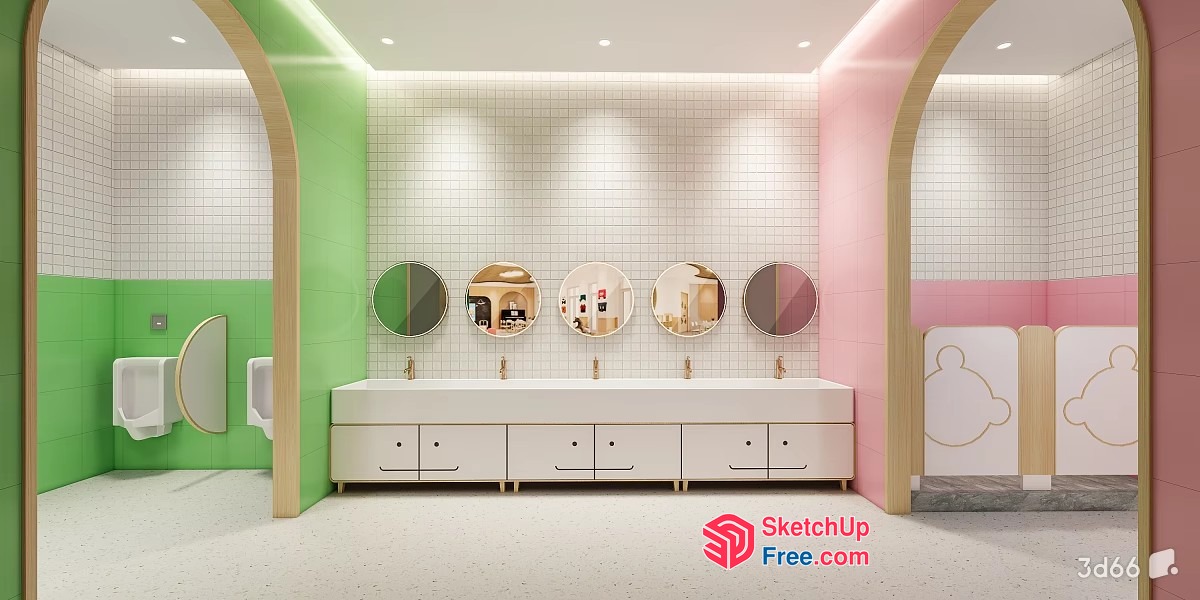 Modern Bathroom With Pastel Colors And Unique Fixtures 3D SketchUp File