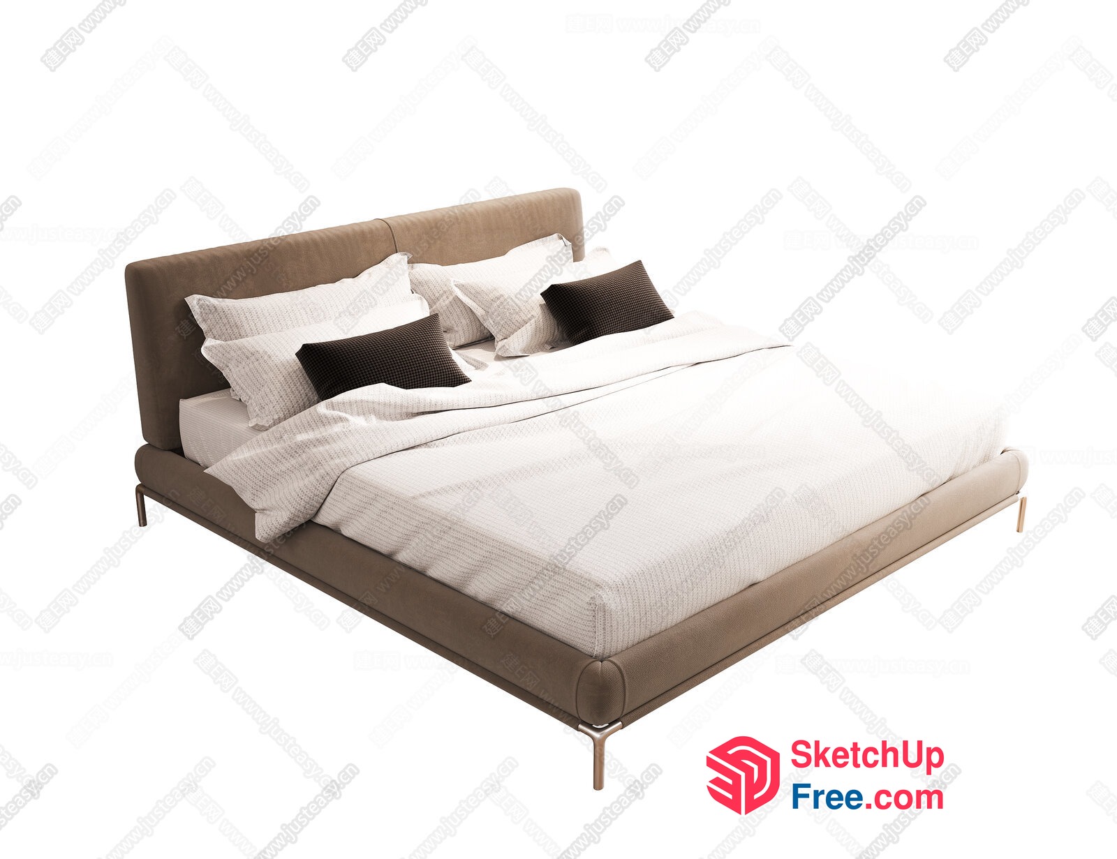 Modern Bed With Pillows And Blanket 3D SketchUp File