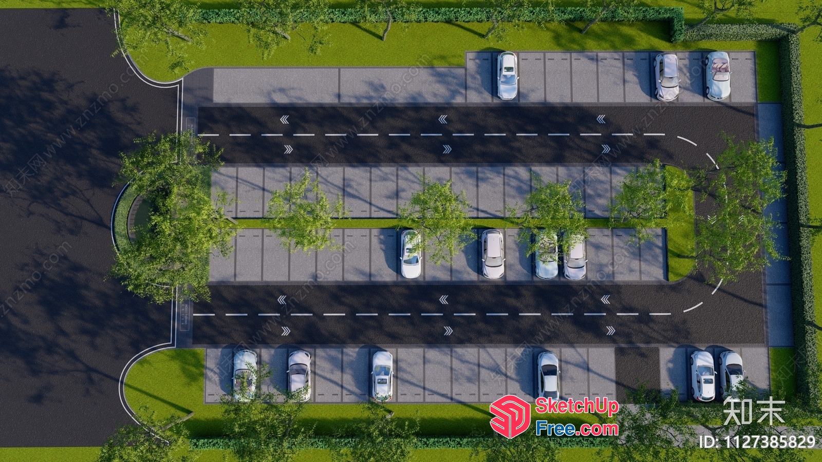 Aerial View Of A Car Park With Trees And Grass 3D SketchUp File