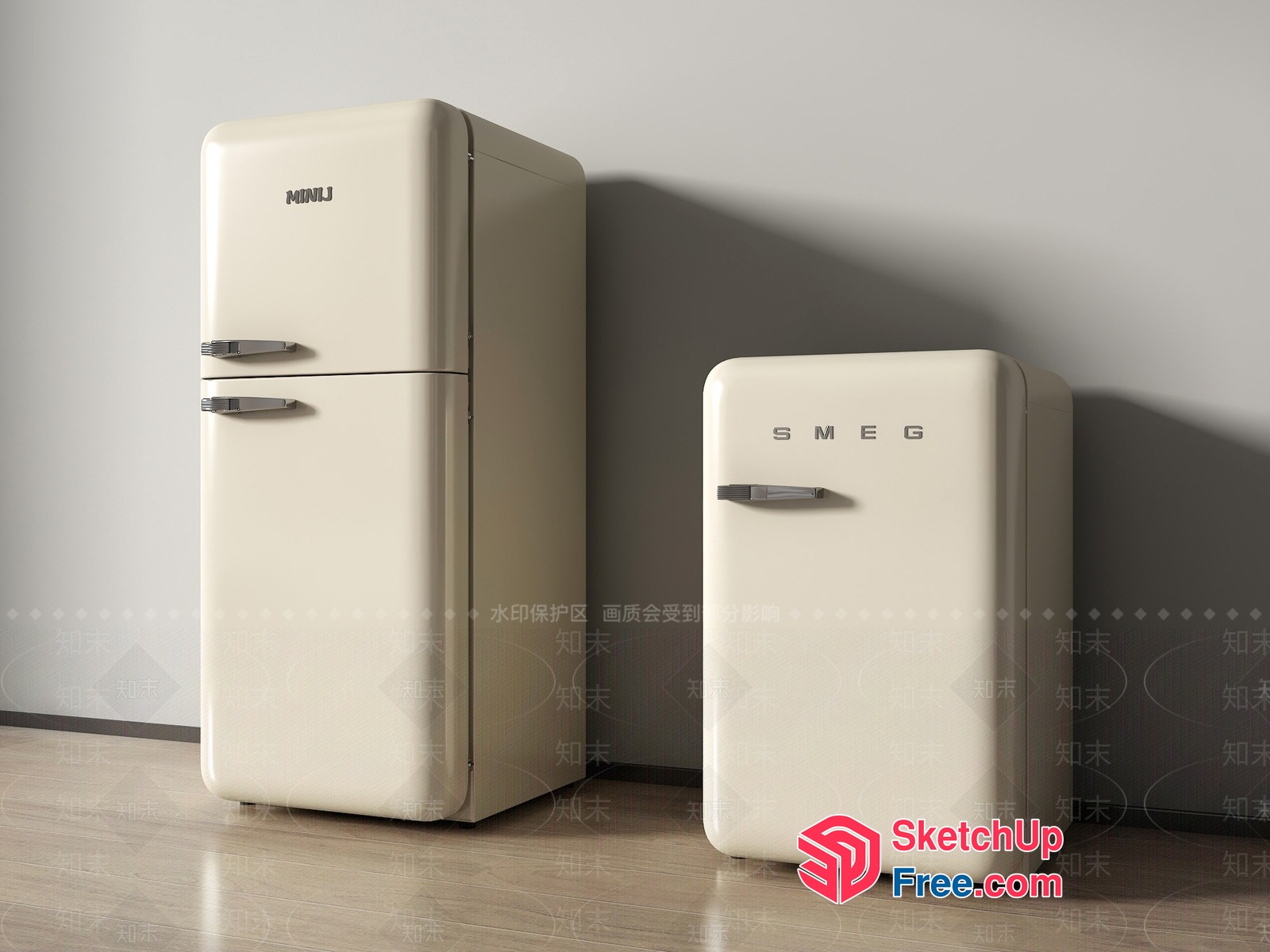Creamy Style Refrigerator And Freezer 3D SketchUp File