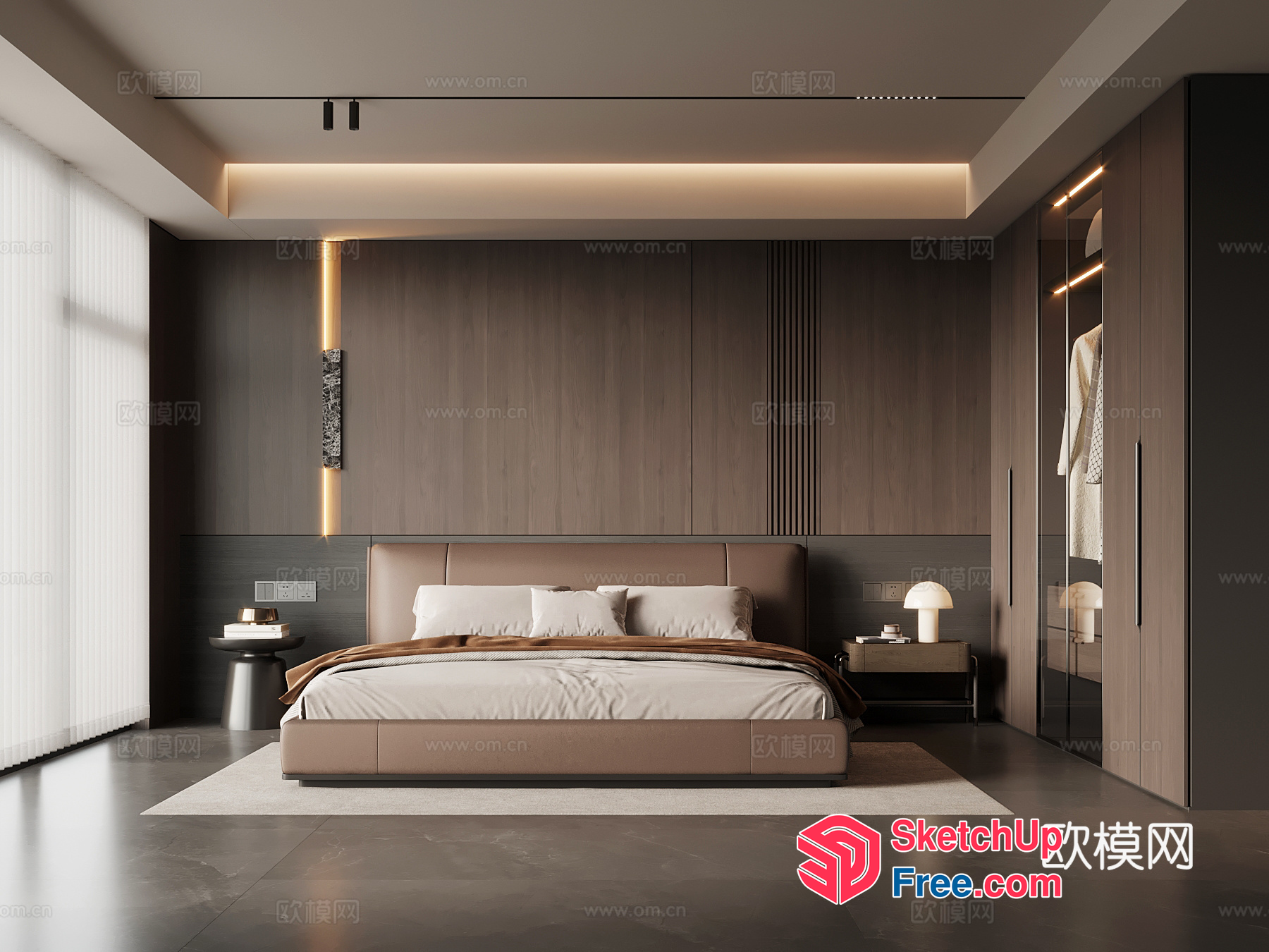 Modern Minimalist Bedroom With Sleek Furniture And Neutral Color Scheme 3D SketchUp File