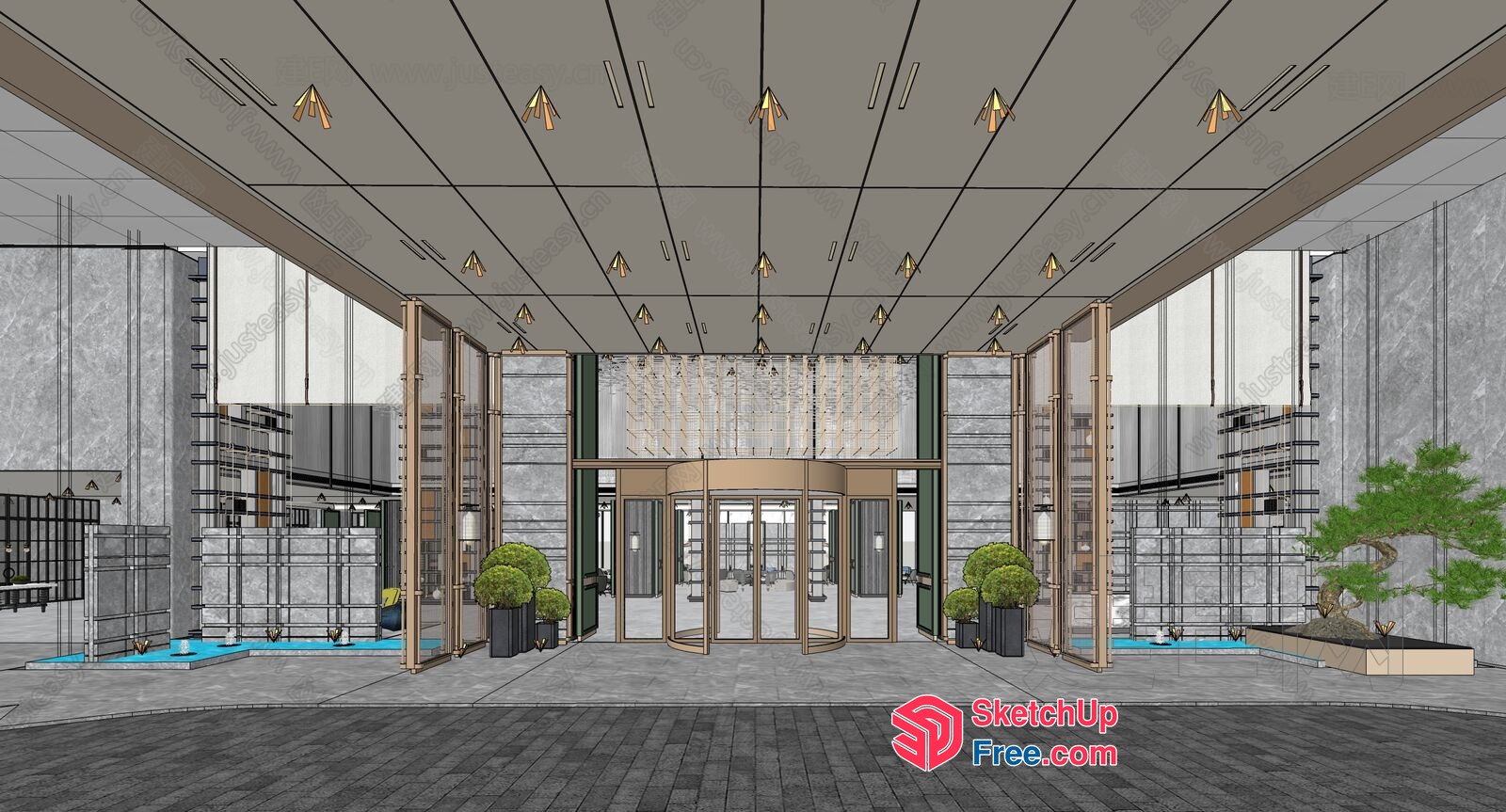 Elegant Modern Office Building Entrance 3D SketchUp File