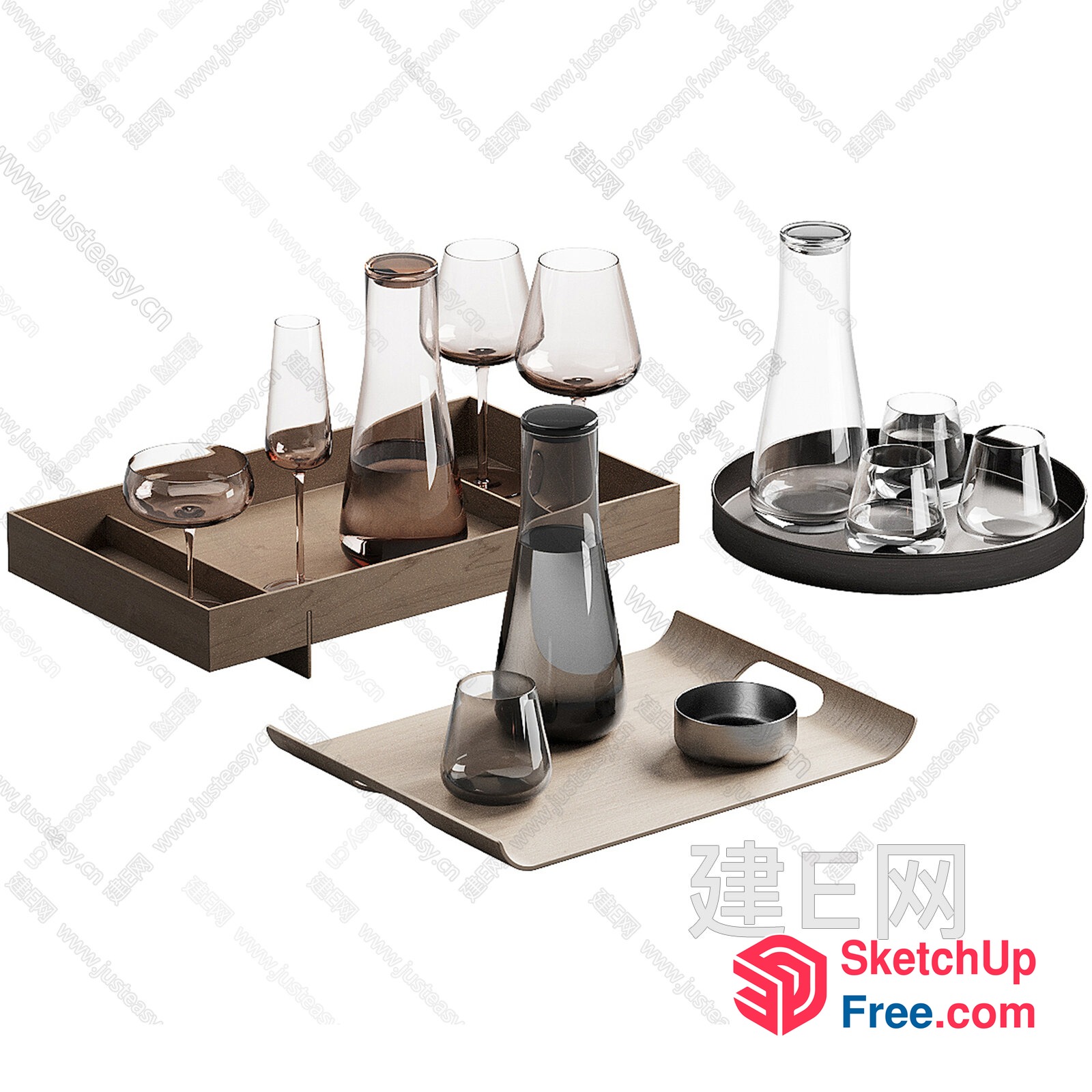 Glassware Display On Wooden Trays 3D SketchUp File