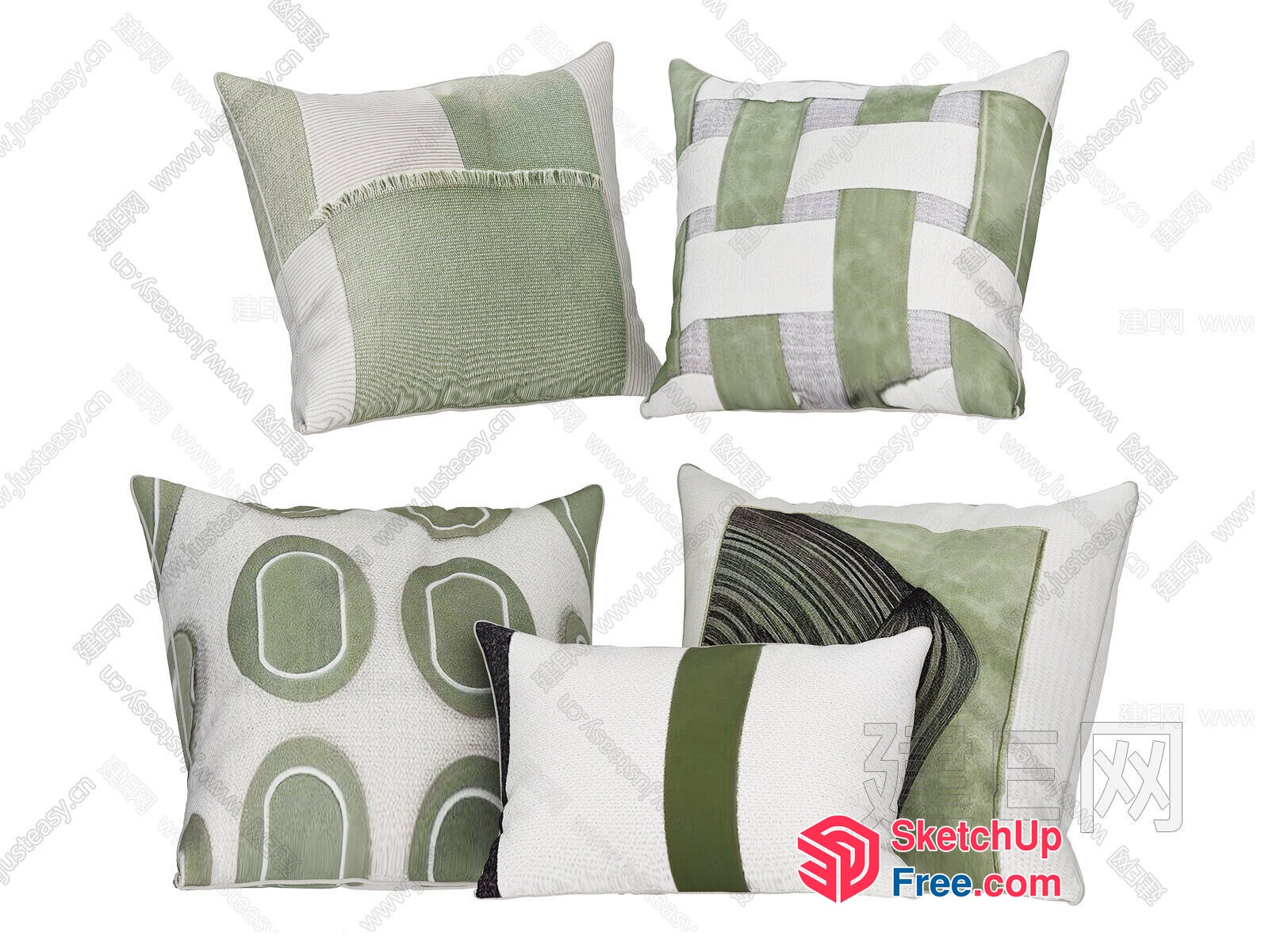 Decorative Pillows With Green And White Patterns 3D SketchUp File