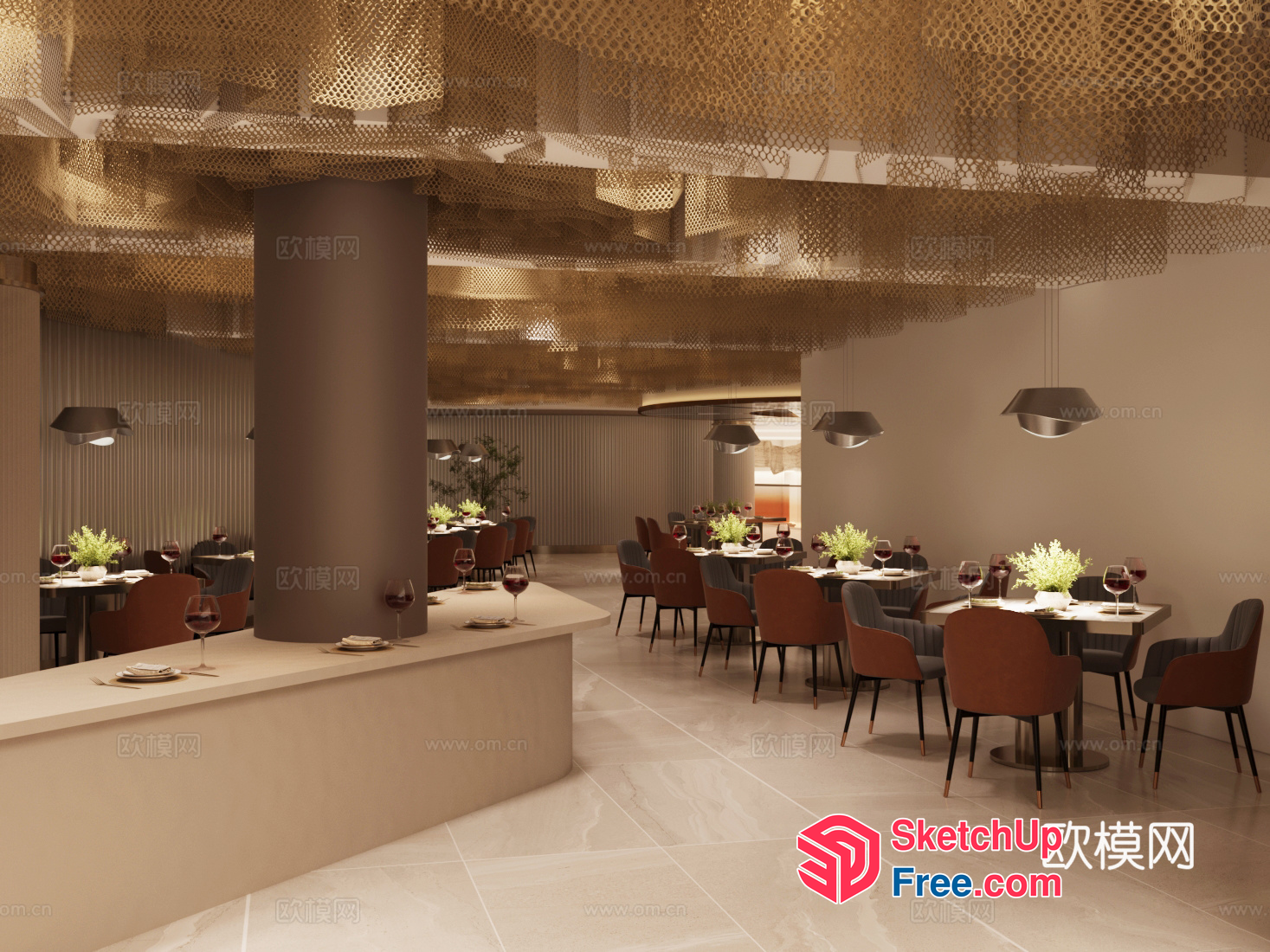 Elegant Modern Restaurant Interior 3D SketchUp File