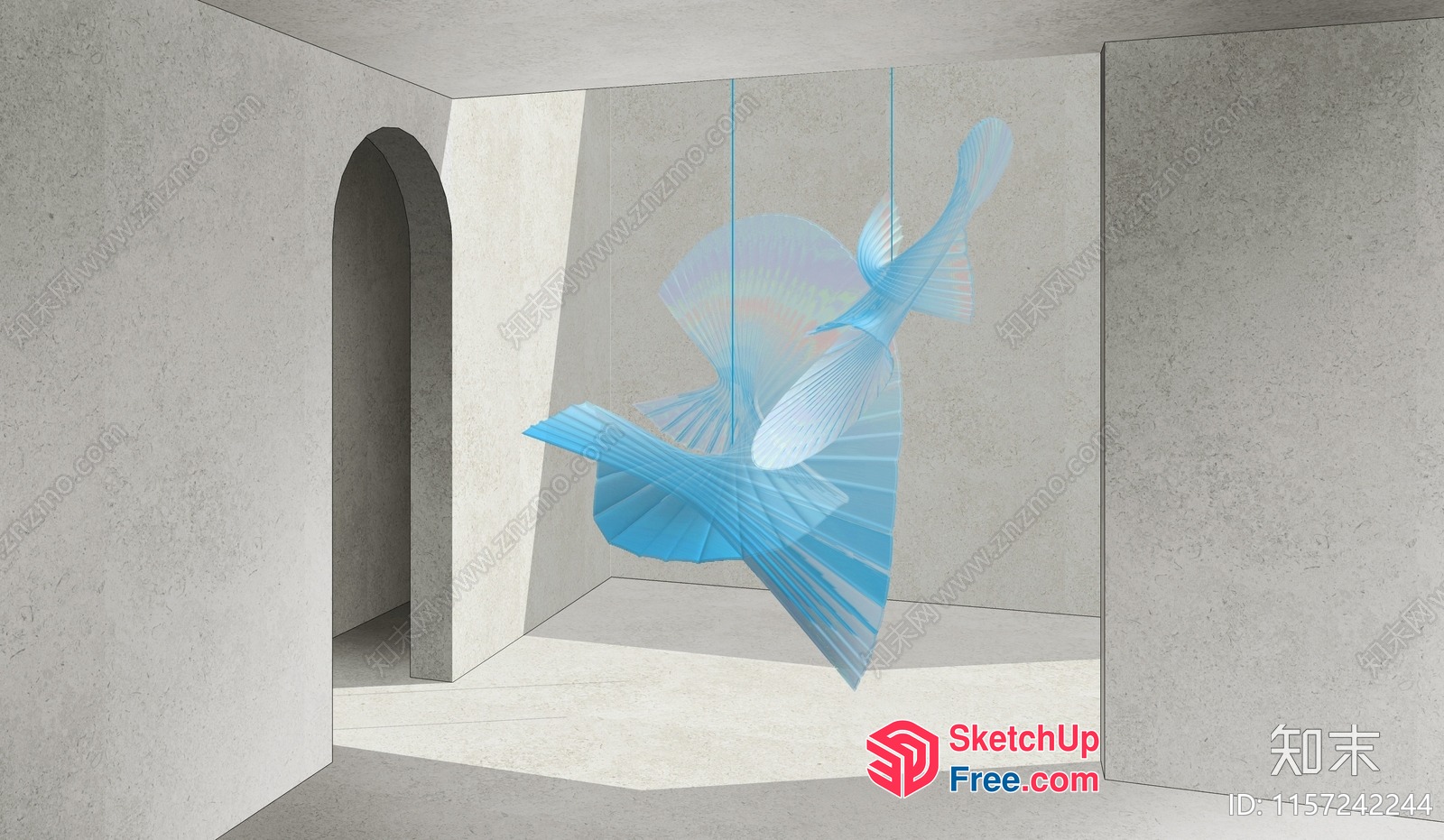 Staircase With Blue And White Ornamental Design 3D SketchUp File